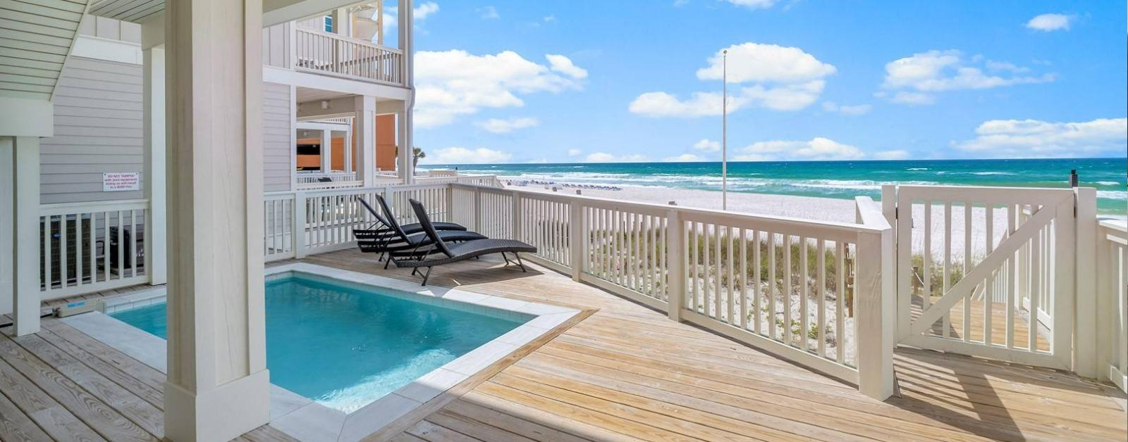beach front patio with private pool